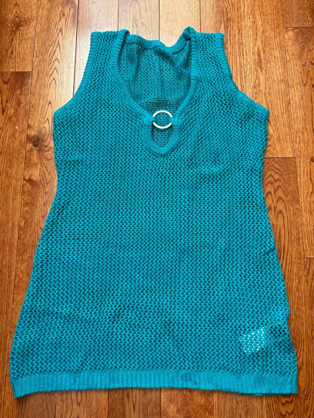Teal Sleeveless Knit Swim Coverup with Ring Accent